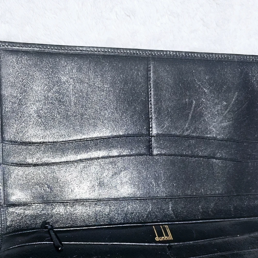 Dunhill Vintage Mens Black Leather Long Coat Wallet